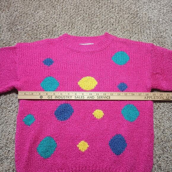 Vtg Private Party Women’s Pullover Sweater Pink Polka Dots Crew Neck Sz Small - Picture 5 of 8